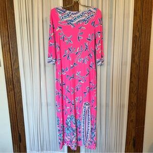 Lilly Pulitzer Pink Blue Elephant UPF 50+ Seralina Maxi Dress